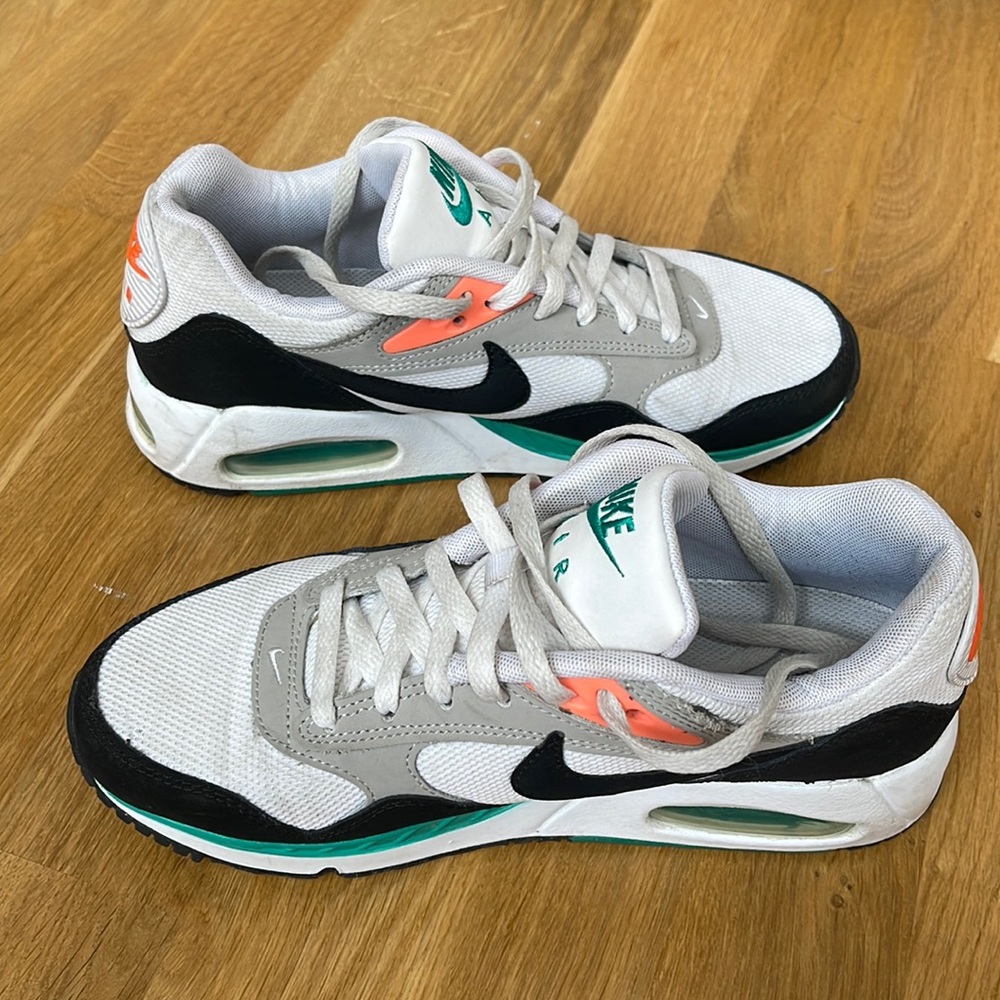 Nike White and Black Sneakers with Coral and Teal Accents